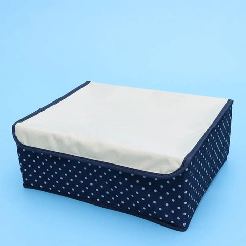 Waterproof Foldable Oxford Cloth Drawer Organizer With Sturdy Grid Dividers For Socks Underwear And Scarves Stops The Daily Racket And Keeps Things Neatly Sorted, navy polka dot design.