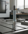 Built Tough Steel Positioning Pin And Spring Indexing Plunger With L Handle positioned on a workshop table for precise alignment.