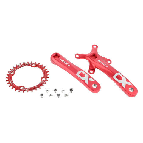 Beefed Up Square Taper Crankset For Mountain Bikes, 170mm Crank Arm Set With 104 BCD, 32T Chainring And Bolts, Red Finish