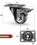 Heavy Duty 2 Inch Swivel Caster Wheels With Total Lock Brake Steel Build Set Of 8 showing dimensions and design details.