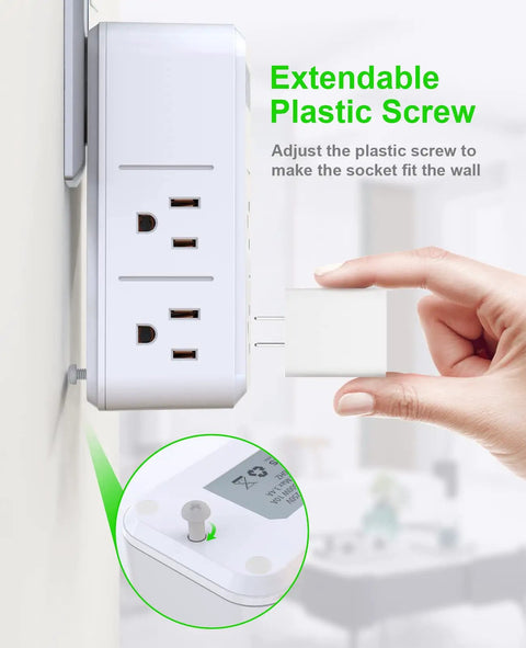 Two Pack 2 Prong Outlet Extender Rotating Plug With Surge Protector 1700J, converts to six outlets and four USB ports in use