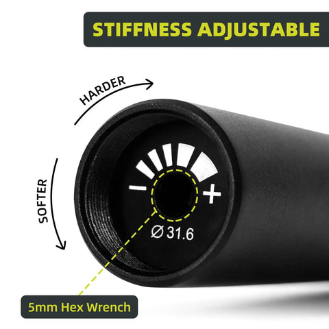 Close-up of Smooth Ride Suspension Seatpost With Seven Diameter Options 31.6mm showing adjustable stiffness dial and hex wrench.