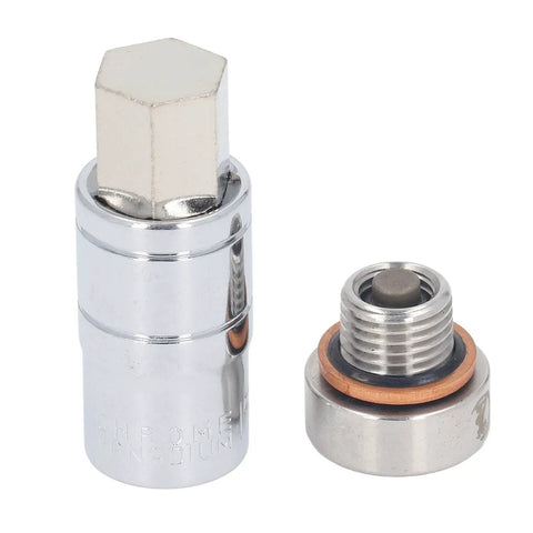Heavy Duty Oil Pan Drain Plug Repair Kit Fix Stripped Threads Fast No Tools Stainless Steel M14x1.5 Seal Leak Proof Quick Change For Car, chrome plug set