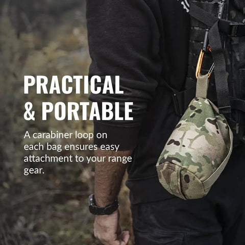 Support Bag For Shooting Rest Large Canister 500D Durable Construction Multicam, attached to backpack with carabiner
