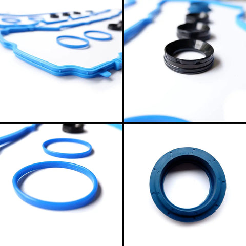 3.6L V6 Valve Cover Gasket Set With Intake Manifold And Fuel Injection Gasket Pack For Chrysler 200 2011 2017 Chrysler 300 2011 2020 Dodge Challenger Charger Jeep Wrangler Cherokee Fits 3.6L V6 For Your Ride, showing silicone seals and gaskets in blue and black.
