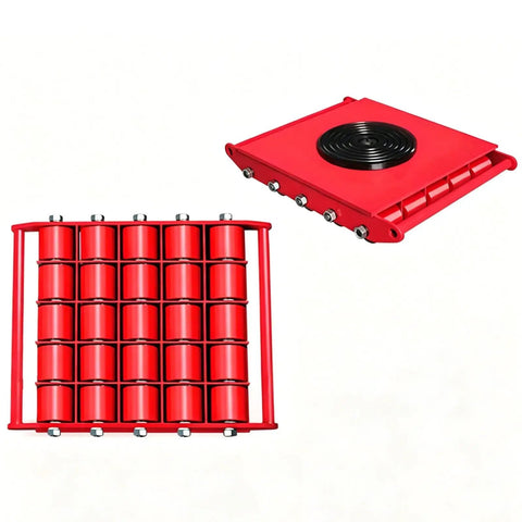 Heavy Duty Machine Skate Dolly Heavy Hitter Industrial Rolling Platform featuring 360 Degree Rotating Turntable with red rollers.