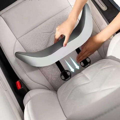 Heavy Duty Memory Foam Lumbar Support Cushion For Tesla Cybertruck Seats being adjusted on a white seat.