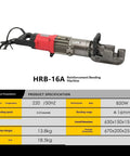 Portable Electric Rebar Cutter And Steel Bar Bending Tool For Construction Sites with specifications and dimensions displayed.