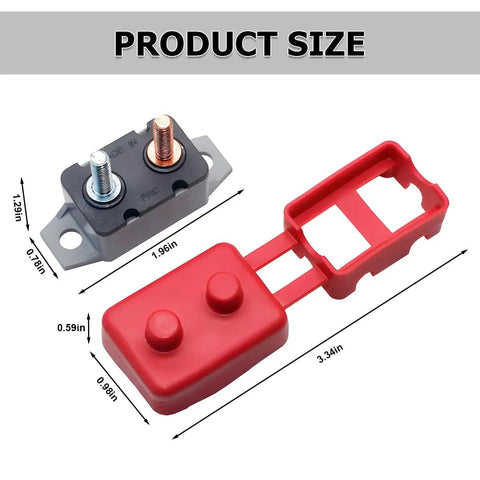 Tough As Nails Two Pack Of 40 Amp Auto Reset Circuit Breakers For 12V To 48V DC Systems featuring red vinyl insulation and dimensions.
