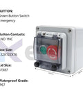 Button Box With Red Emergency And Green Momentary Stop Switch For Industrial Use IP67 Outdoor Waterproof ABS Plastic Enclosure With Protective Transparent Cover 1NO 1NC Contacts Anti Misoperation Station Box With Rustproof Screws