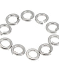 Close-up of split lock washers from M3 304 Stainless Steel O Ring And Lock Washer Kit with 100 Pcs for auto DIY fixes in cars, trucks.