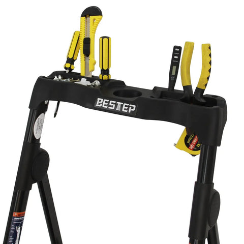 Lightweight Aluminum Three Step Folding Ladder With Big Wide 13.8 By 13 Inch Platform And Handy Tool Tray For Home Projects, ANSI A14.2 Certified, Sturdy Portable Stepladder For Indoor Fixes And DIY Tasks, top tool tray