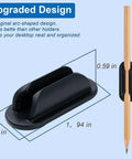 Black silicone pencil holder showing dimensions, part of 10 Pack Adhesive Pencil Holders For Desk And Wall Silicone Flexible Pen Organizer