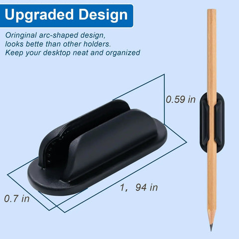 Black silicone pencil holder showing dimensions, part of 10 Pack Adhesive Pencil Holders For Desk And Wall Silicone Flexible Pen Organizer
