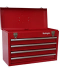 Portable Metal Tool Chest With 4 Drawers 20 Inch Cabinet showing open lid and metal ball bearing drawer slides