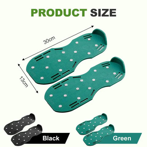 Size chart of green Lawn Aerator Shoes With 26 Spikes Self Cleaning Garden Spike Sandals, 30cm x 13cm dimensions.