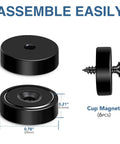 Neodymium Cup Magnets With Center Holes, Beefy 40-Pound Pull, detailed size showing dimensions and screw assembly, 6 pack