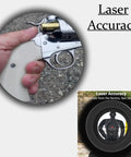 Close-up of a hand gripping a revolver's handle with a visible shell; showcases Top Tier .45 Colt and 12 Gauge Shotgun Laser Bore Sighter Cartridge.