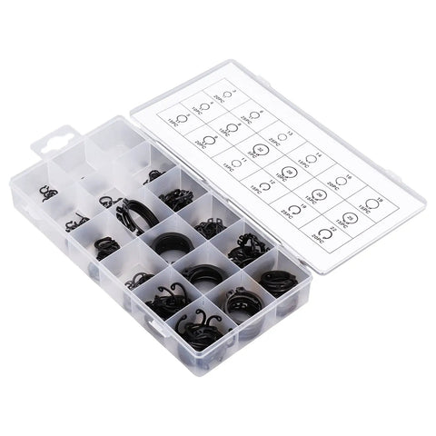 C Clip Circlip Snap Ring Retaining Fastener Hardware Kit With 300 Pcs Assorted Sizes in open plastic case