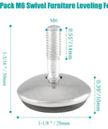 Beefy 12 Pack M6 Swivel Furniture Leveling Feet With T Nuts For Table Legs 1.19 Inch Tall 28mm Pad Diameter Silver Black