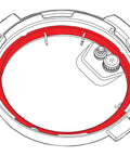 Top view of red sealing ring from Two-Pack 8-Qt Sealing Ring Set For Electric Pressure Cookers, non-toxic BPA-free durable rubber gasket.
