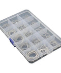 Heavy Duty E-Type Snap Ring Set Made From Super Strong 65Mn Manganese Alloy Steel in a compartmented storage box.