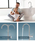Freestanding Tub Faucet Chrome Floor Mount Tub Filler With Single Lever Brass Mixer Tap And Tub Spout No Handheld Spray Built To Last Durable Solid Brass Construction Modern Bath Upgrade Kit features and design