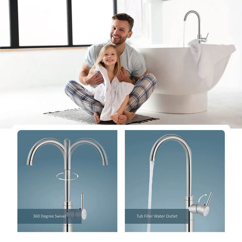 Freestanding Tub Faucet Chrome Floor Mount Tub Filler With Single Lever Brass Mixer Tap And Tub Spout No Handheld Spray Built To Last Durable Solid Brass Construction Modern Bath Upgrade Kit features and design