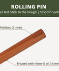 Solid Sapele Wood Dowel Rolling Pin For Baking With Tapered Design Boss For Fondant Pie Crust Cookies And Pastry Seventeen Point Five Inch