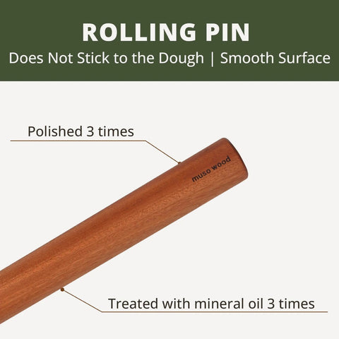 Solid Sapele Wood Dowel Rolling Pin For Baking With Tapered Design Boss For Fondant Pie Crust Cookies And Pastry Seventeen Point Five Inch