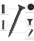 Black Deck Screws For Wood And Outdoor DIY Projects, Rust Proof And Salt Spray Ready, Epoxy Coated With T25 Torx Bit Included, Built To Stand Up To Pressure Treated Lumber Or Composite Decks, Perfect For Fences And Decks, 0.44 Lb Trial Pack, Size 8 By 1 shown with features like reinforced neck and smooth surface