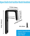 Tough As Nails 2 Pack Bunk Bed Ladder Hook Brackets Heavy Duty Black Iron J Clips with smooth finish and screws.
