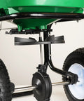 Close-up of Walk-Behind Broadcast Spreader for Fertilizer, Grass Seed and Salt, 80 Lb Hopper, Spider Agitator, Pneumatic Tires