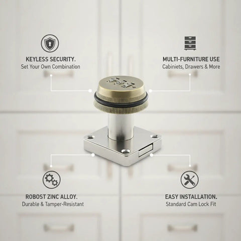 Keyless Mechanical Cam Lock For Drawers And Cabinets With A 3 Digit Combination Dial Gold Zinc Alloy Security