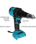 Cordless Rivet Nut Gun With Knockout Led Working Light And No Fuss One Hand Operation showing LED light and non-slip handle