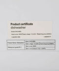 Ace Portable Countertop Dishwasher certificate showing model DWS-XB05, 800W power, and IPX1 waterproof rating.
