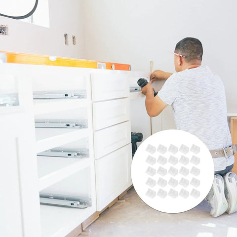 Worker using Plastic Corner Bracket Shelf Supports Right Angle Brackets For Easy Furniture And Cabinet Repair Durable Quick Install 100 pcs