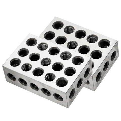 Two 1x2x3 inch hardened steel precision setup blocks with 23 threaded holes each; screw-matched pair