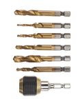 Pro Grade Tap Drill Bit Set With 6 Metric Sizes, Spiral Screw Tapping Tool And Drill Countersink Bit Bundle, Sturdy Wear Resistant For Precision Threading In Metalwork; six gold tap bits with adapter