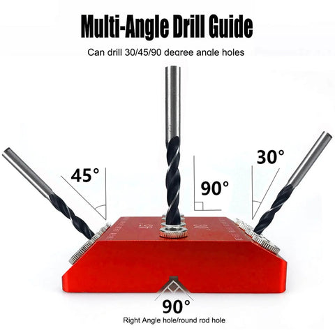 Pro Grade 30 Degree 45 Degree 90 Degree Drill Guide For Woodworking With Steel Drill Sleeves Aluminum Alloy Hole Jig