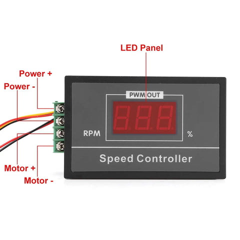 Dope DC Motor Speed Controller With Digital Display And Start Stop Switch, 6V To 60V, 30A PWM for DC Motors, front view with LED display