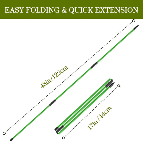 2 Pack 48 Inch Collapsible Golf Alignment Sticks Training Aid For Aiming, Putting, And Swing Portable Clear Tube Case Green Pro Grade Easy Setup For Consistent Swing Alignment showing extended and folded views