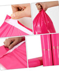Close-up of thickened waterproof pink poly mailer bags 17x30cm bulk pack of 100 for fast shipping and everyday biz mailing