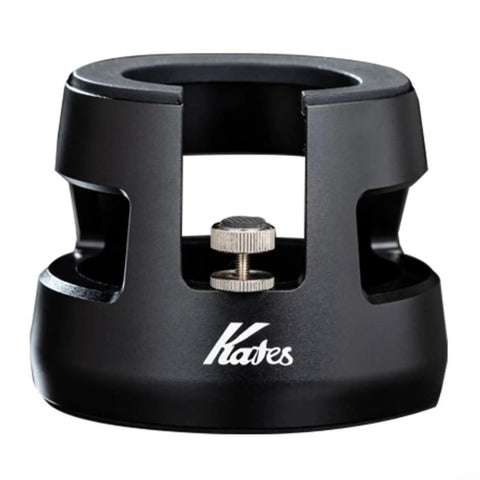 Next Level Adjustable Espresso Tamping Station For 51 To 58mm Portafilter solid aluminum base with a sleek black design and adjustable knob.