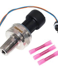 Oil Pressure Sensor Transmitter 0 To 150 PSI With One Eighth Inch NPT Thread 316 Stainless Steel Ceramic Plate, harness kit shown