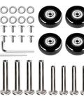 6 Piece Travel Luggage Wheel Replacement Kit Rubber Swivel Casters For Suitcase Repair No Tools Needed Easy DIY Luggage Wheels Spare Parts For Roller Bags And Trolley Cases Smooth Rolling Upgrade, black wheels and hardware
