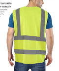 Back view of Top Shelf High Visibility Reflective Safety Vest, Fluorescent Neon Yellow, heavy duty for crews.