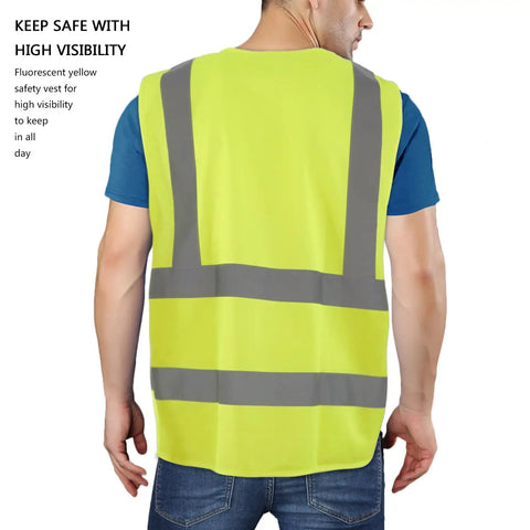 Back view of Top Shelf High Visibility Reflective Safety Vest, Fluorescent Neon Yellow, heavy duty for crews.