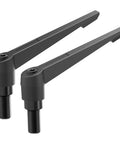 Two Pack M6 X 32Mm Black Adjustable Clamping Lever Handles Featuring Quick Release Lock Feature And Rotating Screw Bolt Stud Knobs.