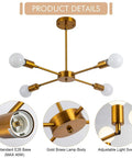 4 Light Sputnik Chandelier With Rotatable Lamp Cups, dope modern gold bronze pendant lighting, brass material, product details